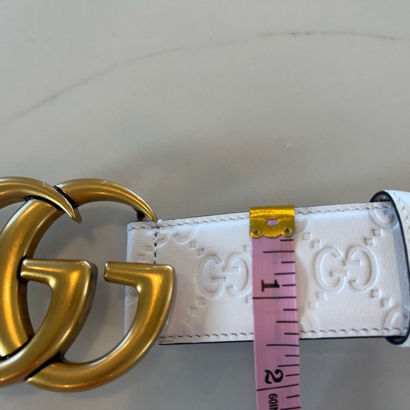 Gucci - GG Marmont White Guccissima Monogram Imprinted Leather Belt - Size 85 - Picture 6 of 8